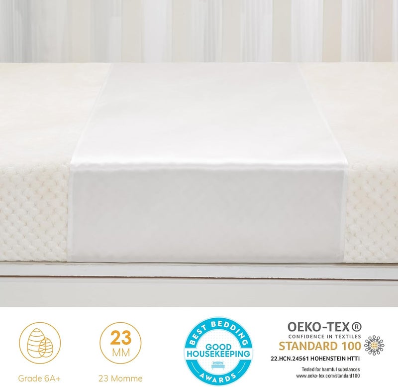 PROMEED 23 Momme Silk Crib Slip for Baby Hair, No More Bed Head and Baby Bald Spots, 100% Silk Crib/Bassinet Sheets for Baby Boy/Girl (White) - Image 3